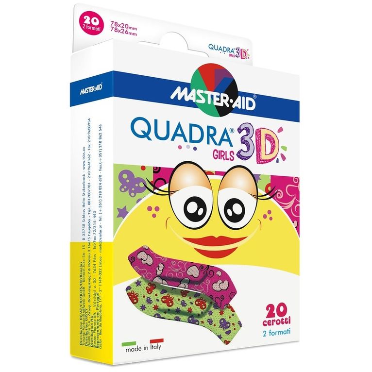 cerotto master-aid quadra 3d girls 20 pezzi assortiti