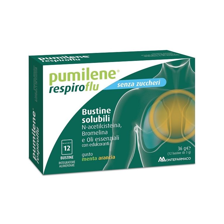 pumilene respiroflu senza zucchero 12 bustine gusto menta arancia 36 g