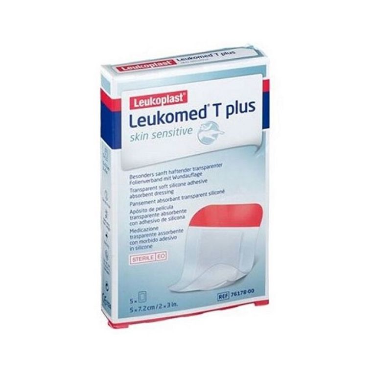 leukomed t plus skin sensitive medicazione post-operatoria trasparente impermeabile con massa adesiva al silicone 5x7,2cm 5 pezzi