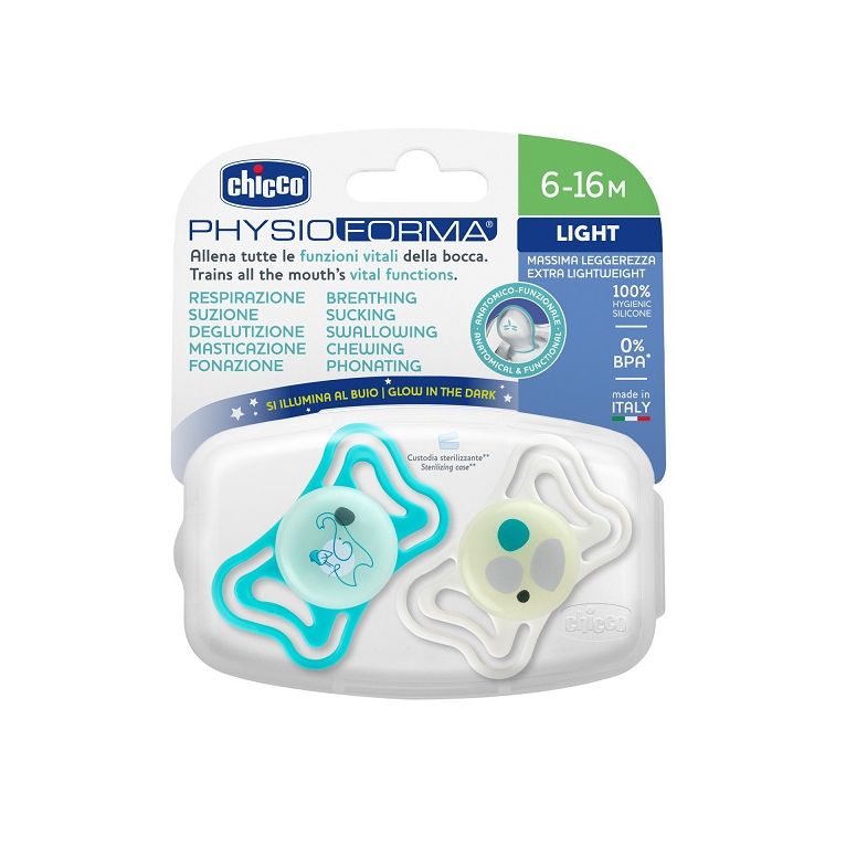 chicco succhietto light lumi silicone 6-16m 2 pezzi
