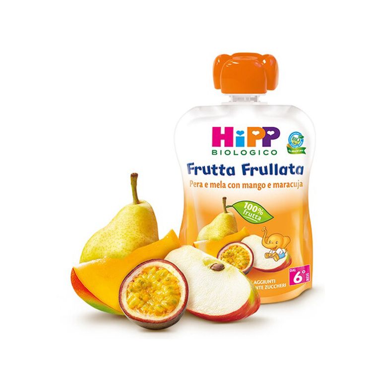 hipp bio frutta frullata pera/mela con mango e maracuja 90 g