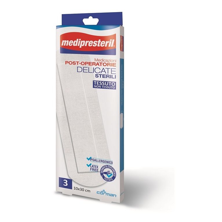medicazione post operatoria medipreseteril delicata tnt 10x30cm 3 pezzi