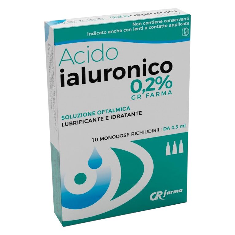 soluzione oftalmica lubrificante e idratante acido ialuronico 0,2% 10 monodose richiudibili da 0,5 ml