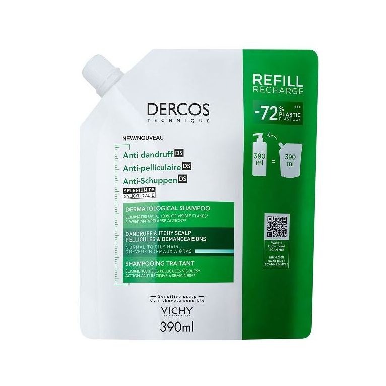dercos technique shampoo antiforfora ds grassi refill 390 ml