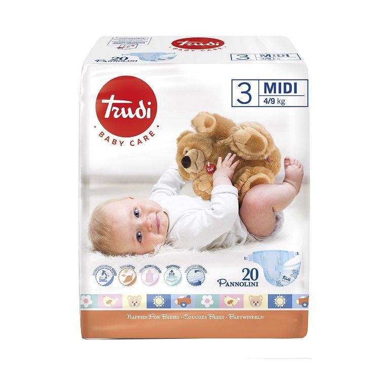 trudi baby care pannolino bambini midi 4/9 kg 20 pezzi