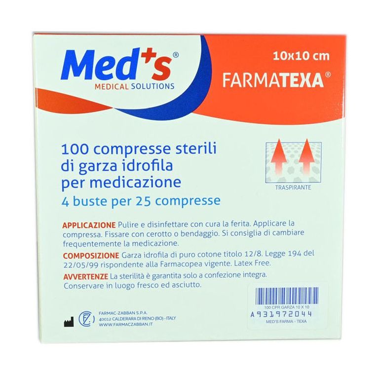 garza compressa idrofila meds farmatexa 2/8 10x10cm 100 pezzi