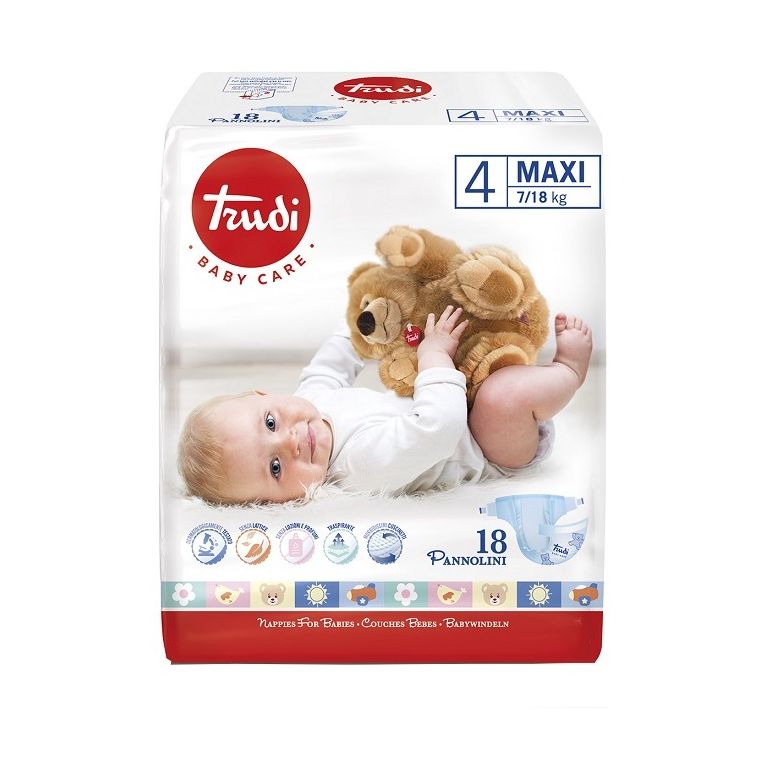 trudi baby care pannolino bambini maxi 7/18 kg 18 pezzi