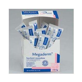 MEGADERM SUPPLEMENTO GATTI E CANI INFERIORI A 10 KG SCATOLADA 32 SACCHETTI MONODOSE 4 ML