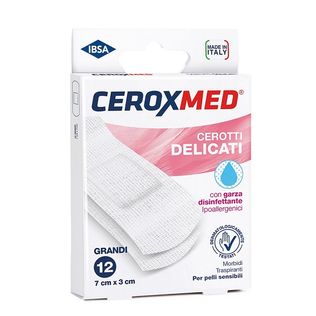 CEROTTI DELICATI CEROXMED CON GARZA DISINFETTANTE PER PELLISENSIBILI 7X3CM 12 PEZZI