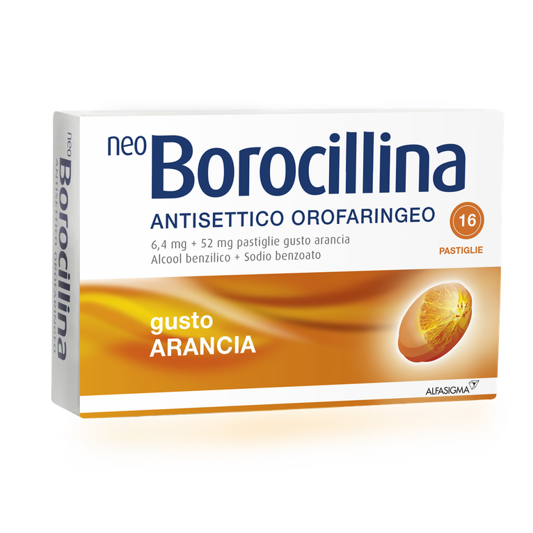 neoborocillina antisettico orofaringeo 16 pastiglie 6,4 mg +52 mg arancia