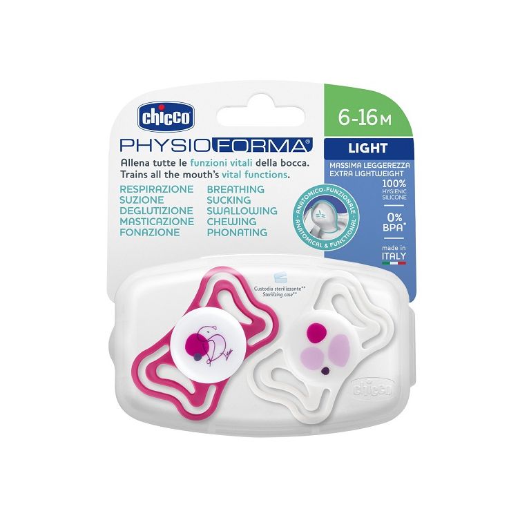 chicco succhietto light rosa silicone 6-16m 2 pezzi