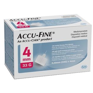 AGO IPODERMICO PER PENNA DA INSULINA ACCU-FINE IN ACCIAIO INOX 33 GAUGE 4 MM 100 PEZZI