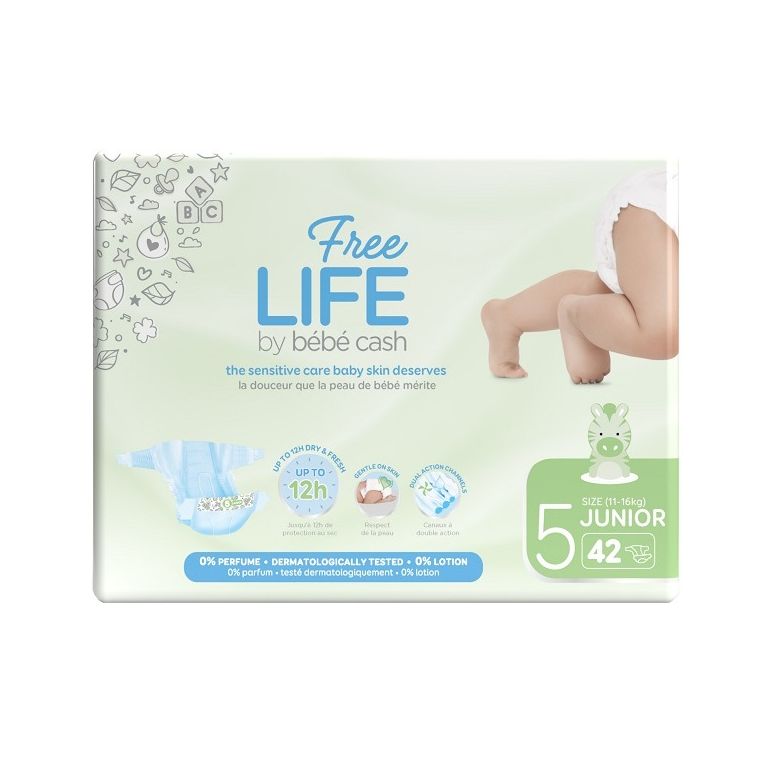 freelife by bebecash pannolini junior taglia 5 11-25 kg girovita 41-62 cm 42 pezzi