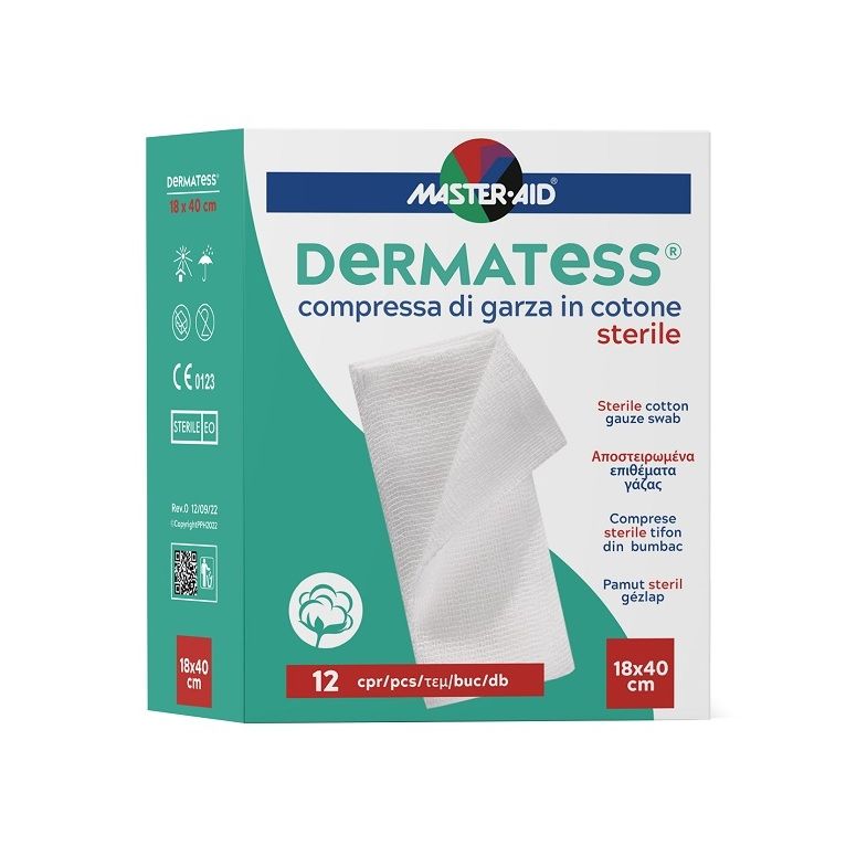 garza compressa master-aid dermatess cotone 18x40cm 12 pezzi