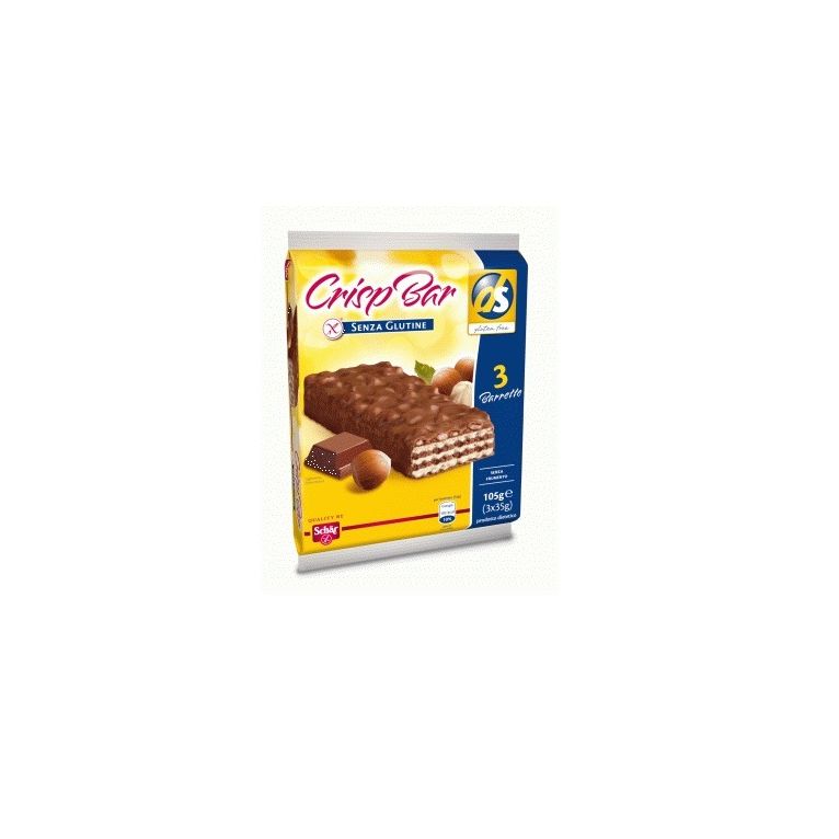 schar crisp bar wafers con nocciole ricoperti di riso soffiato e cioccolato al latte 3 porzioni da 35 g
