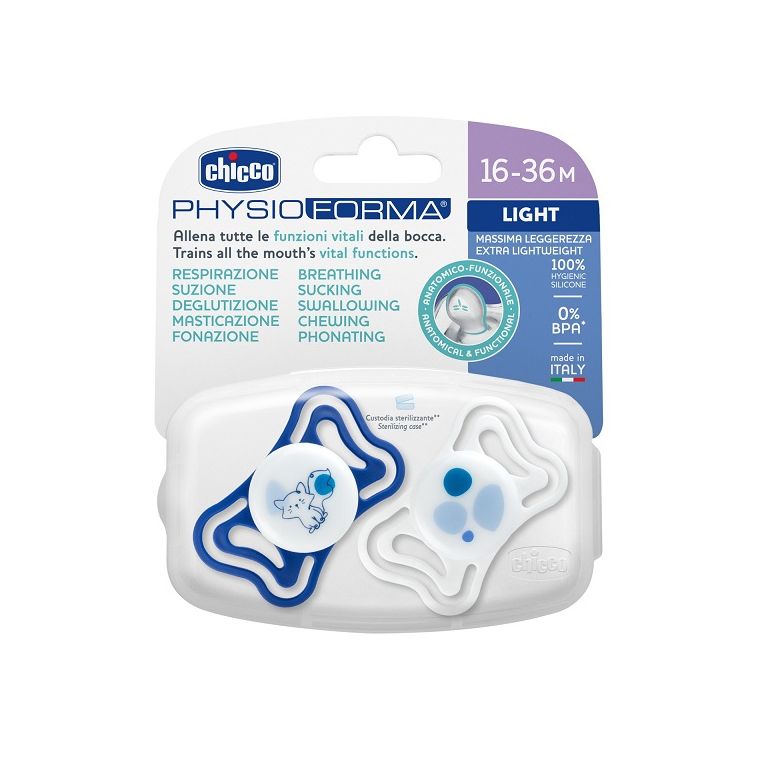 chicco succhietto light blu silicone 16-36m 2 pezzi
