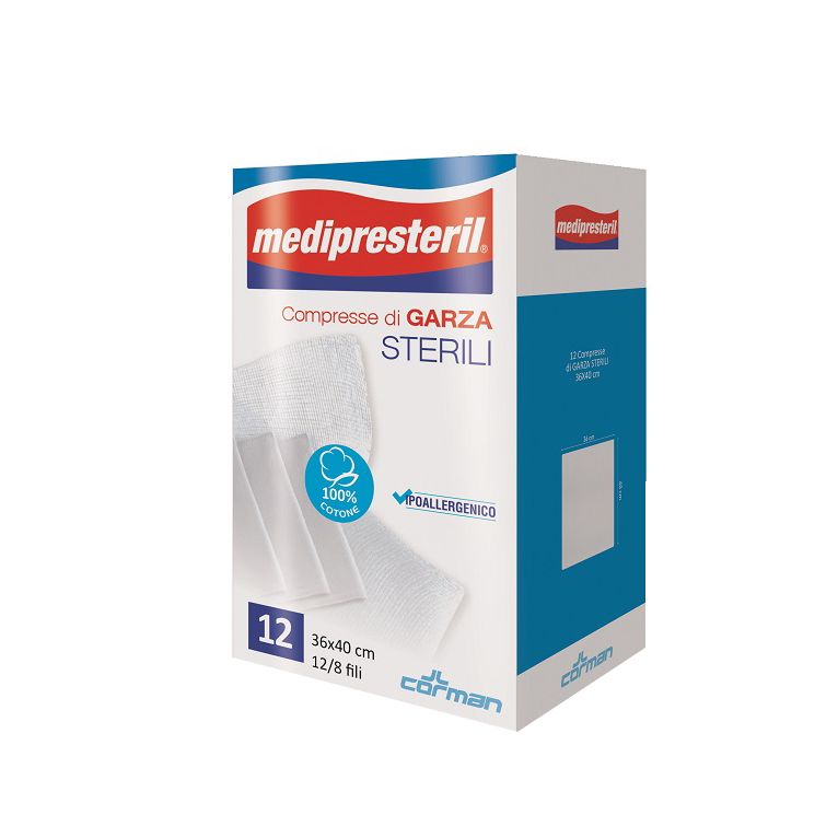 garza compressa medipresteril 12/8 fu 36x40cm 12 pezzi