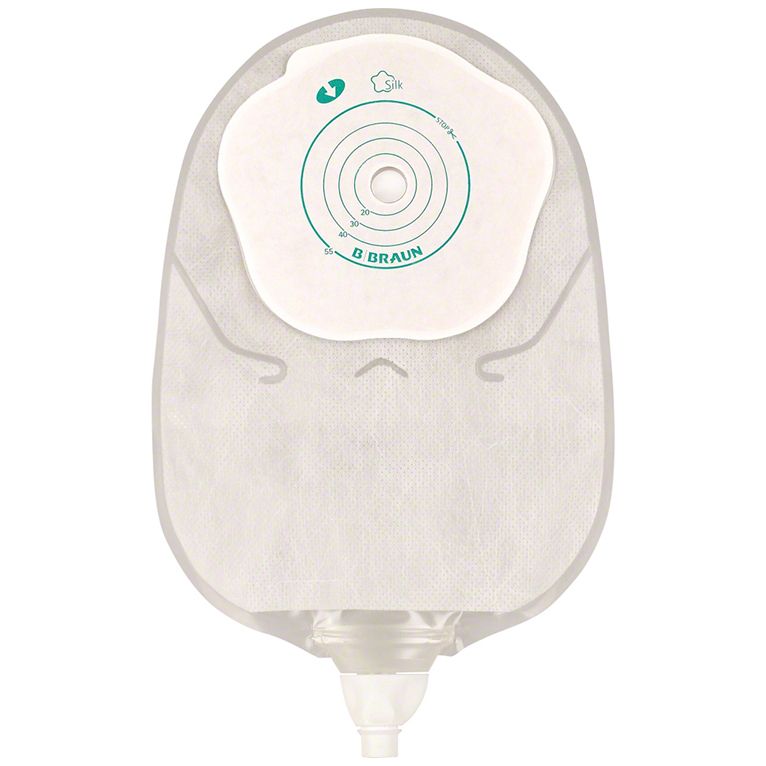 sacca urostomia mono pezzo con protettore cutaneo e adesivomicroporoso con rubineto e valvola antireflusso silk misura12/55mm 30 pezzi flexima uro