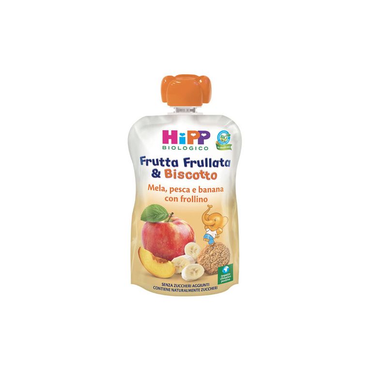 hipp bio frutta frullata &biscotto mela pesca banana frollino 90 g