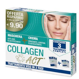 COLLAGEN ACT TRATTAMENTO VISO 2 FASI MASCHERA ANTI AGE ELASTICIZZANTE 3 PEZZI DA 15 ML + CREMA IDRATANTE LENITIVA ELASTICIZZANTE 3 PEZZI DA 5 ML