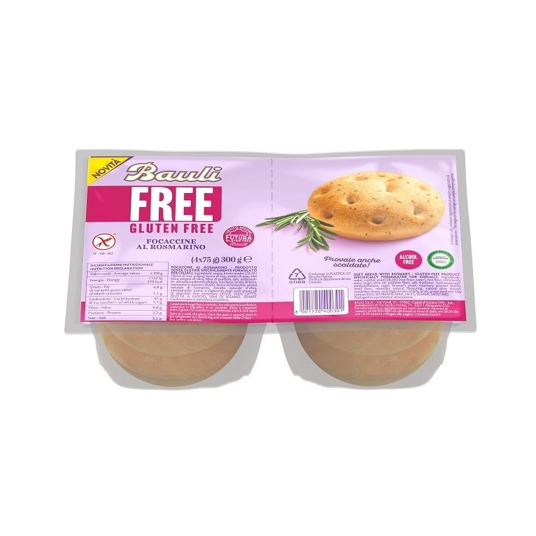 bauli free focaccine rosmarino 4 pezzi da 75 g