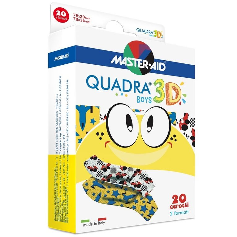 cerotto master-aid quadra 3d boys 20 pezzi assortiti