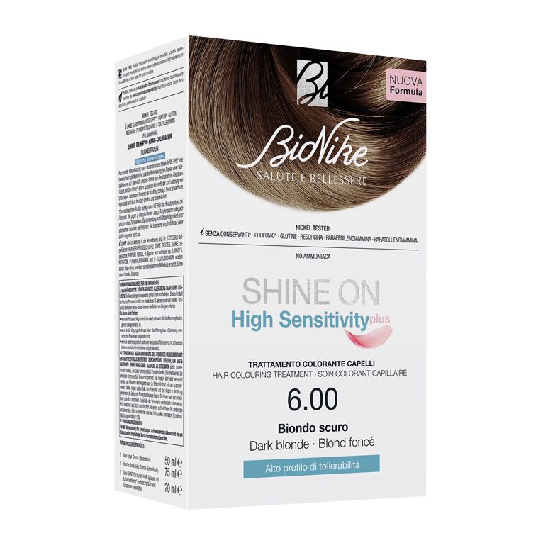 shine on high sensitivity plus biondo scuro 6,00 rivelatorein crema 75 ml + crema colorante 50 ml