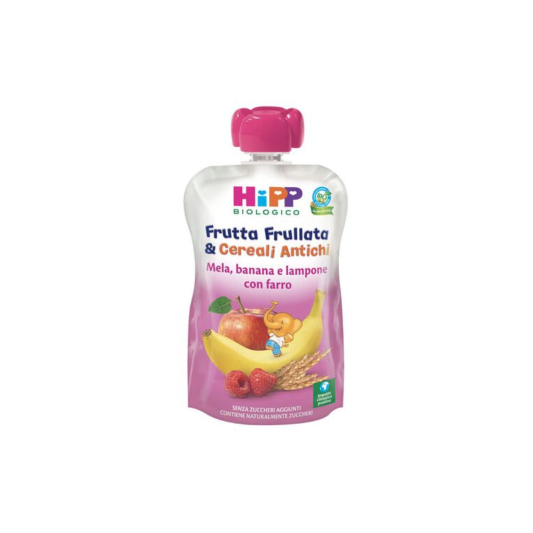 hipp bio frutta frullata&cereali antichi mela banana lamponefarro 90 g