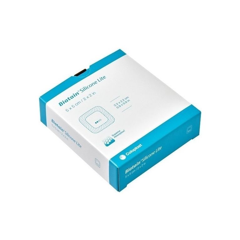 medicazione biatain in schiuma di poliuretano con bordo adesivo in silicone lite 5x5 cm 5 pezzi