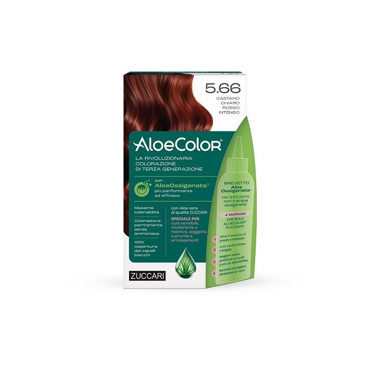 aloecolor 5,66 castano chiaro rosso intenso tinta permanentecapelli colore ad alta pigmentazione 50 ml + rivelatore aloeossigenata 75 ml + shampoo aloecare 15 ml + guanti