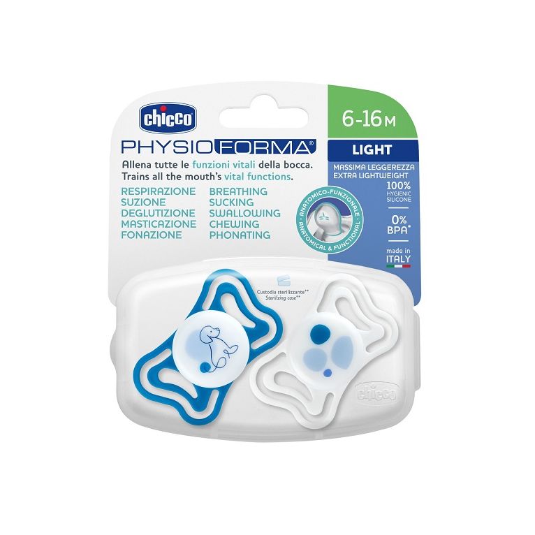 chicco succhietto light blu silicone 6-16m 2 pezzi