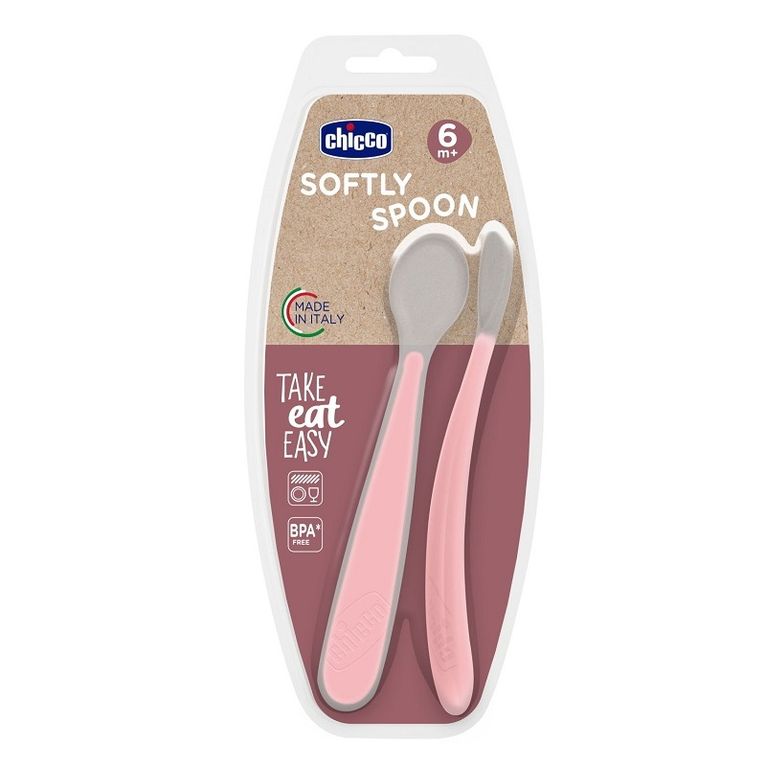 chicco cucchiaio in silicone doppio rosa 6m+
