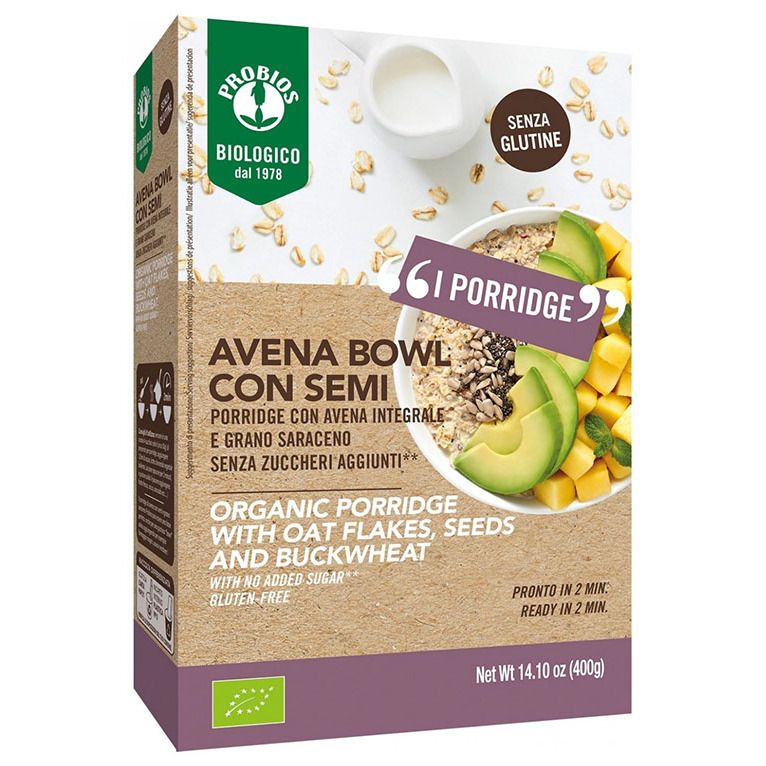 probios bio avena bowl semi piu' porridge con avena integrale e grano saraceno 400 g