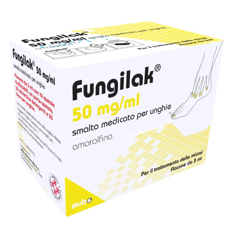 fungilak smalto unghie 1 flacone 3 ml 50 mg/ml + 10 spatoleriutilizzabili + 1 porta spatola + 30 salviettine detergenti+ 30 limette