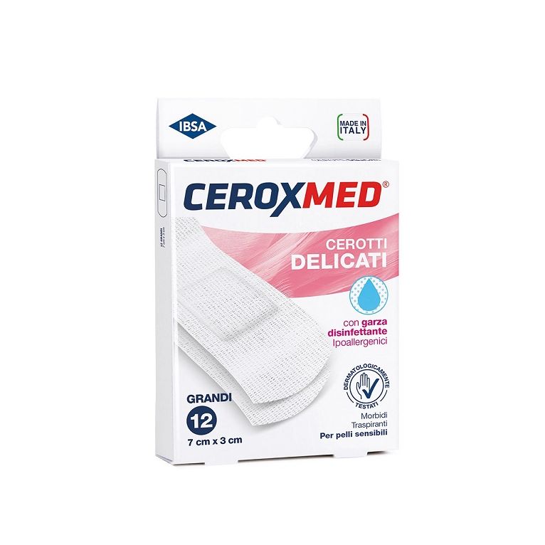 cerotti delicati ceroxmed con garza disinfettante per pellisensibili 7x3cm 12 pezzi