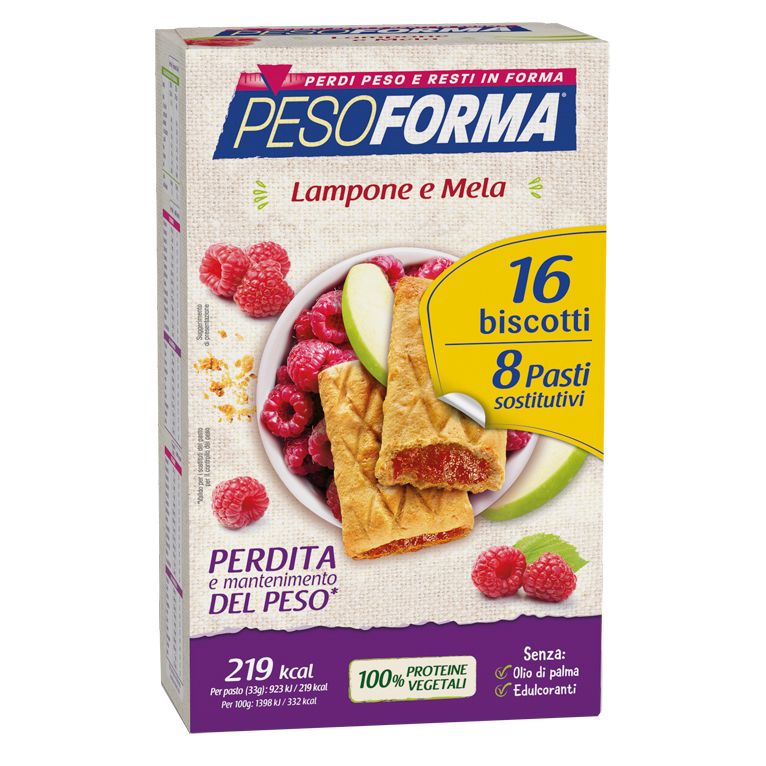 pesoforma biscotti lampone e mela 16 biscotti x 33g 8 pastisostitutivi