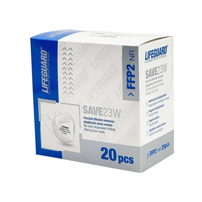 lifeguard save 23w facciale filtrante monouso pieghevole senza valvola ffp2 20 pezzi