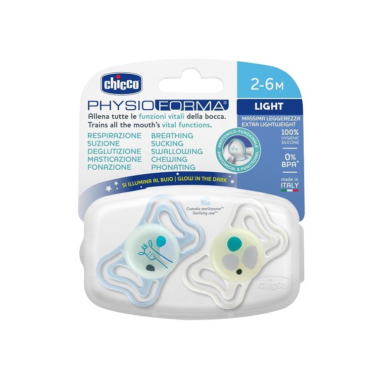 chicco succhietto light lumi silicone 2-6m 2 pezzi