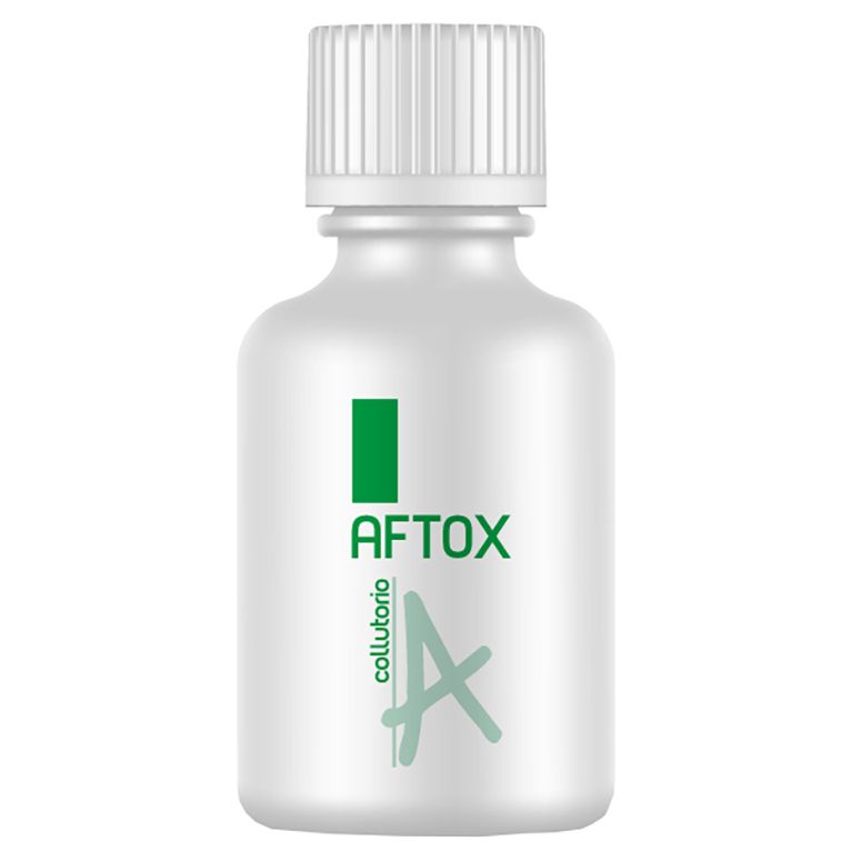 aftox collutorio flacone bianco, con tappo e misurino dispositivo medico indicato in tutte le lesioni del cavo orale e nei processi infiammatori correlati 100 ml 1 pezzo