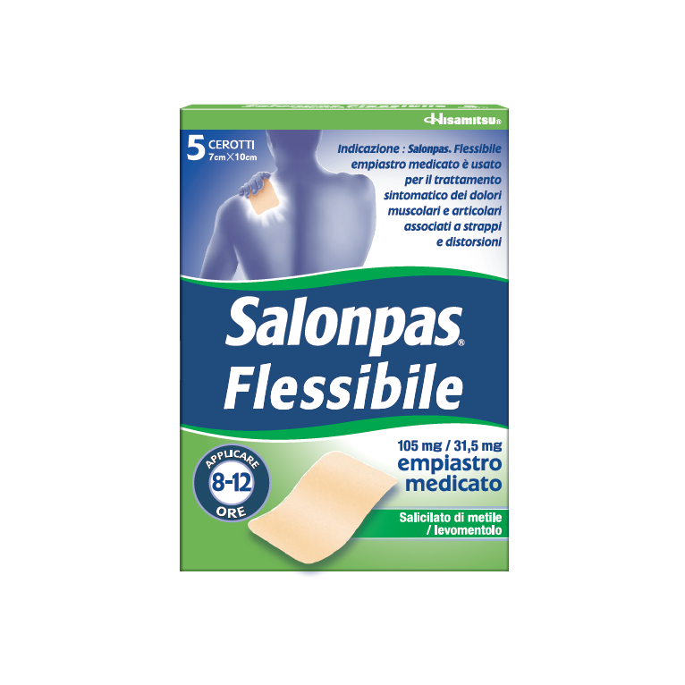 salonpas flessibile 5 empiastri in bustina 105 mg + 31,5 mg7 x 10 cm