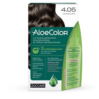 ALOECOLOR 4,05 CIOCCOLATO TINTA PERMANENTE CAPELLI COLORE ADALTA PIGMENTAZIONE 50 ML + RIVELATORE ALOEOSSIGENATA 75 ML+ SHAMPOO ALOECARE 15 ML + GUANTI