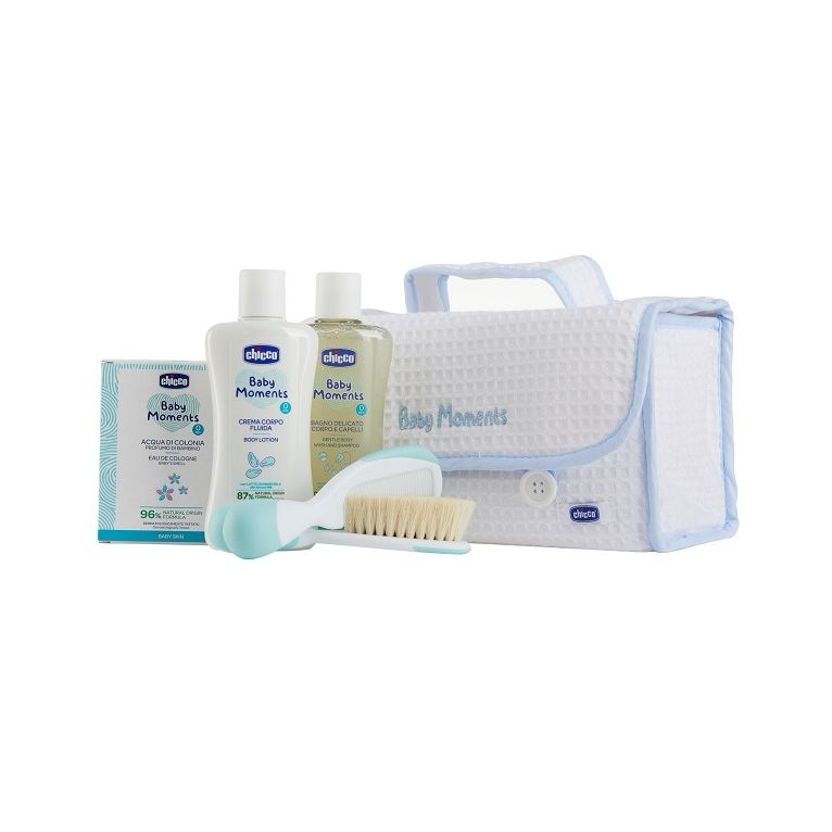 chicco baby moments beauty maniglia azzurro bagno delicato corpo-capelli pelli delicate 200 ml + crema corpo pelli delicate 200ml + acqua di colonia baby smell pelli delicate 100ml
