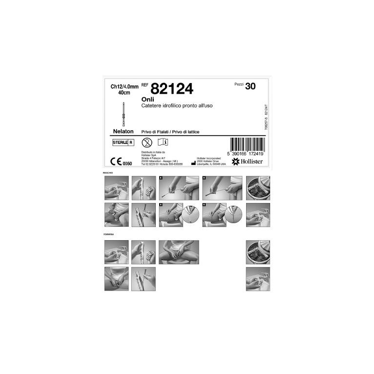 catetere idrofilico onli pronto all'uso 40 cm ch 12 30 pezzi