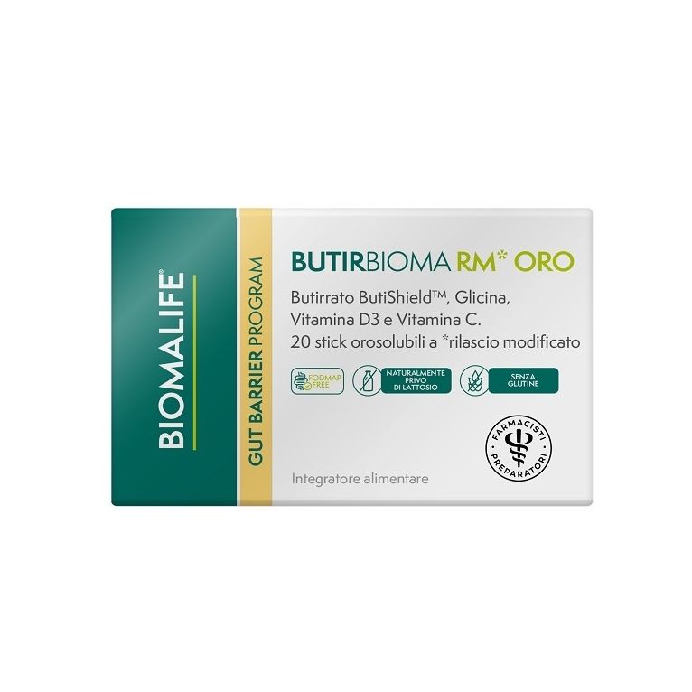 biomalife butirbioma rm oro 20 stick orosolubili senza edulcoranti senza zuccheri aggiunti senza glutine naturalmente privo di lattosio