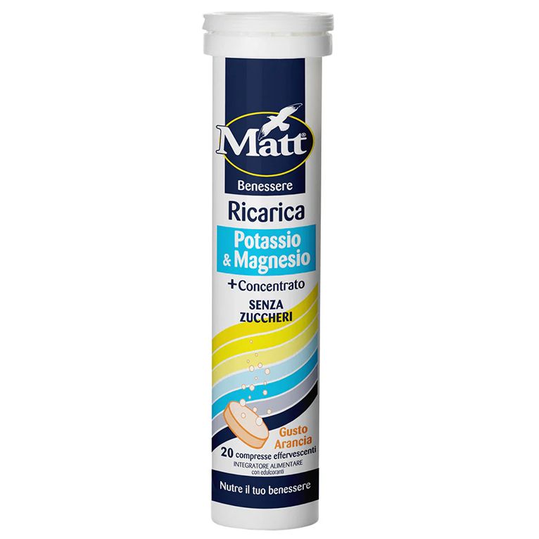 matt ricarica potassio & magnesio 20 compresse effervescentigusto arancia senza zuccheri con edulcorante senza glutine