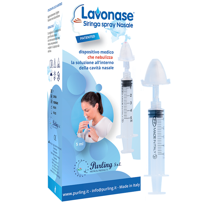 lavonase siringa spray nasale non sterile 5 ml luer-lock concappuccio + ugello nasale con raccordo luer-lock + perforatore con valvola non ritorno con tappo