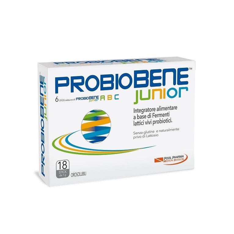 probiobene junior 18 stick orosolubili da 1 g senza glutinenaturalmente privo di lattosio