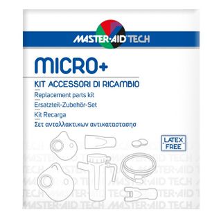 MASTER AID TECH MICRO+ KIT ACCESSORI DI RICAMBIO: AMPOLLA +MASCHERA ADULTI + MASCHERA BAMBINI + 2 FILTRI ARIA + BOCCAGLIO + FORCELLA NASALE + TUBO RACCORDO PVC