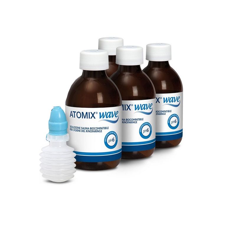 atomix wave dispositivo per igiene rinofaringea atomix soluzione salina 4 flaconi da 250 ml