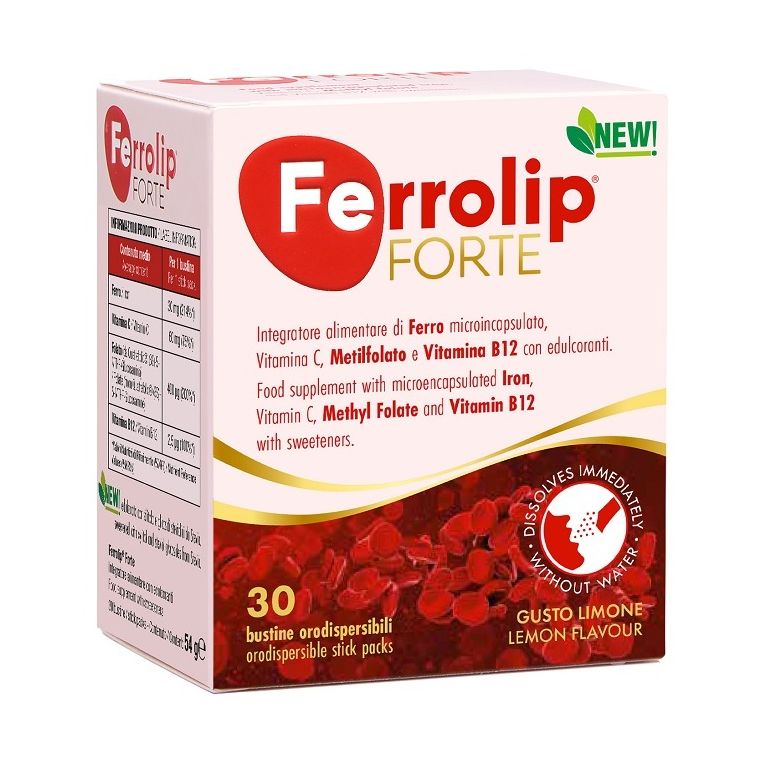 ferrolip forte 30 bustine orodispersibili gusto limone con edulcoranti new